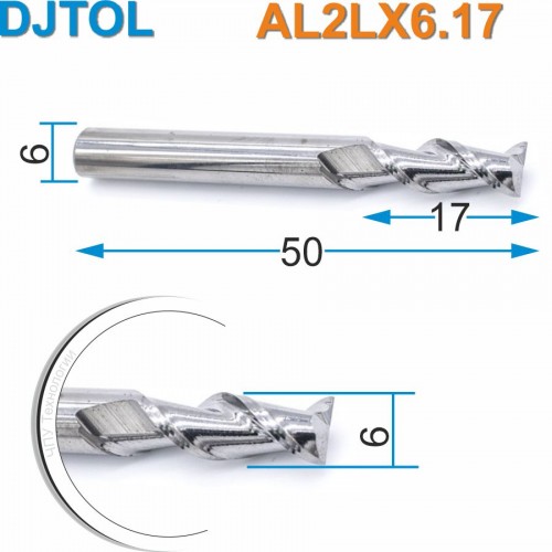Фреза спиральная двухзаходная по цветному металлу DJTOL AAL2LX617