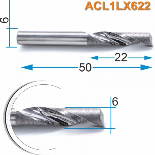 Фреза спиральная однозаходная по алюминию DJTOL ACL1LX622