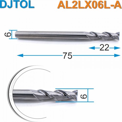 Фреза спиральная двухзаходная по цветному металлу DJTOL AAL2LX06L-A