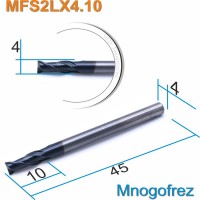Фреза спиральная двухзаходная по цветному металлу Mnogofrez MFS2LX4.10