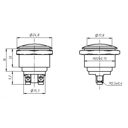 PBS-28B-W, Кнопка антивандальная OFF-(ON) (22 мм) (2A 250VAC) IP66
