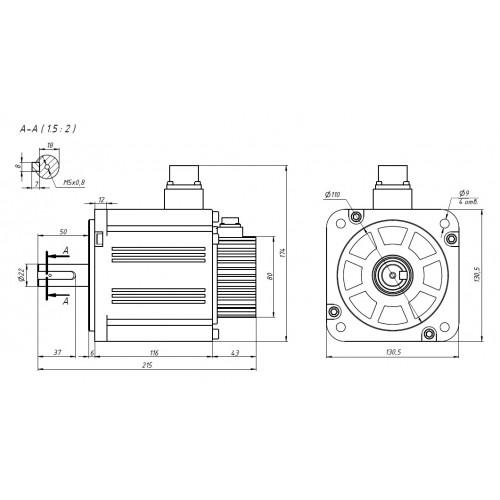 Сервомотор V7E-M13D-2R020-D1 (380В, 2.0кВт, 2000об/мин, 5,7А)